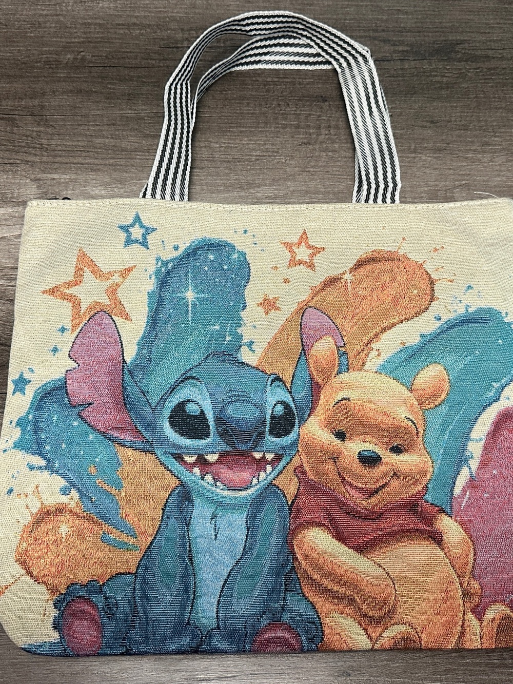 Reusable Tote Bag w/ Zipper
Closure Disney Stitch & Winnie the
Pooh 17x12x3